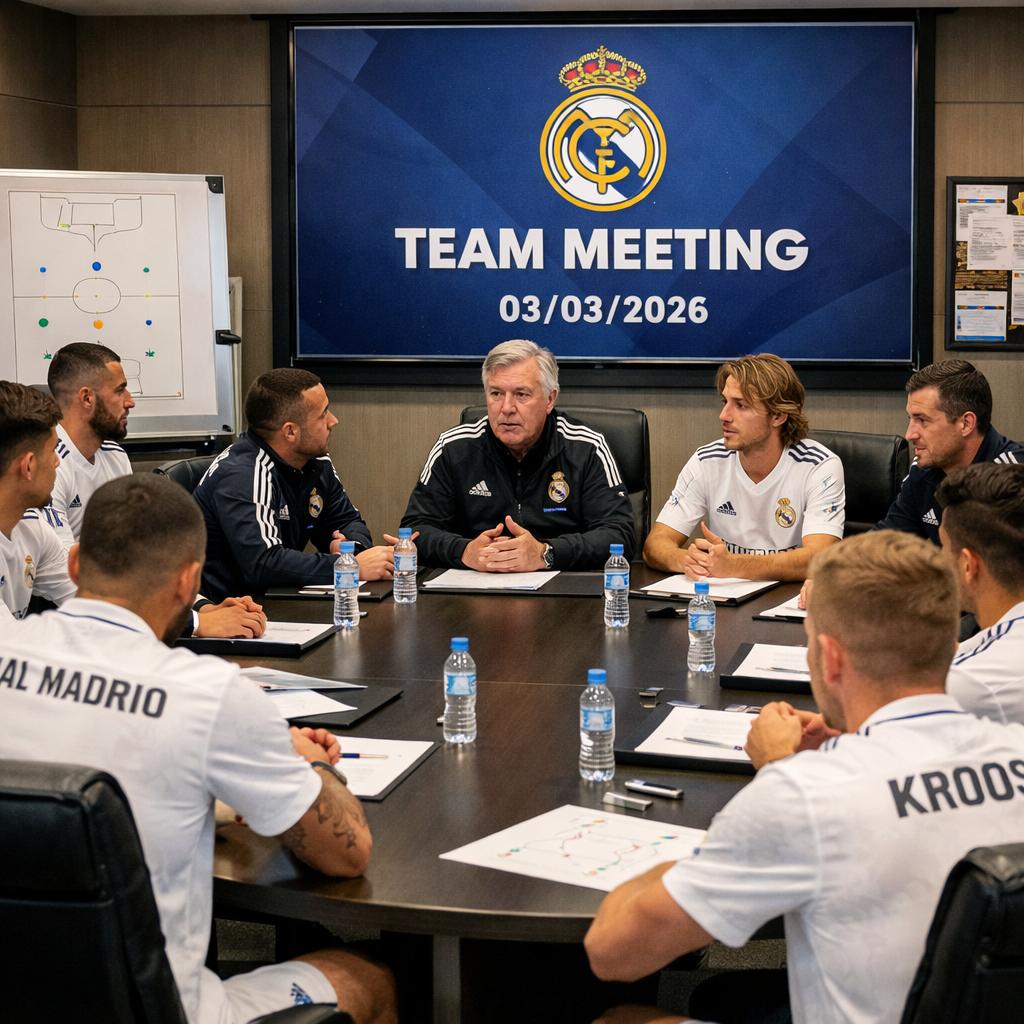 uma reuniao de jogadores da equipe real madrid realizada no dia 03/03/2026 - Beellon CashLike