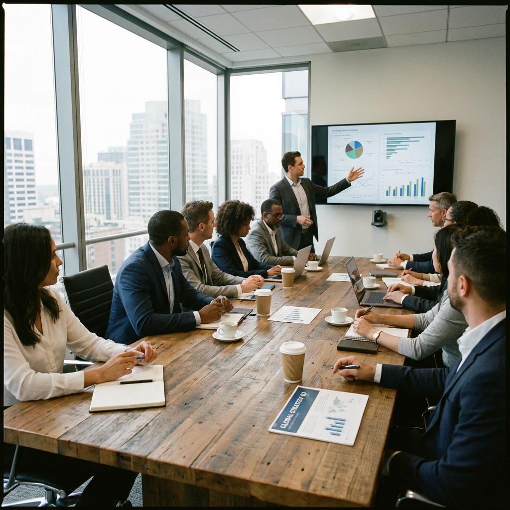 Gerar uma imagem que esta realizar uma reunião  de negócios - Beellon CashLike