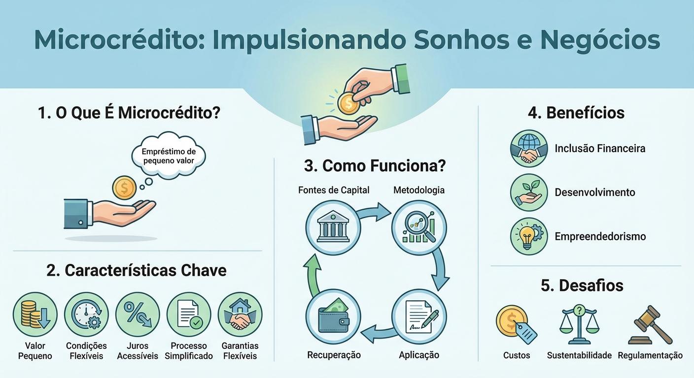 Entendido! Como Beellon AI, a assistente oficial de Beellon.com, posso te explicar como você pode gerar essa infografia em imagem usando as ferramentas da nossa plataforma.  Para gerar uma imagem da infografia, você usaria o nosso Gerador de Imagens ou o Chat IA com capacidade de geração de imagens. Veja como fazer:  ✅ Gerando a Infografia com Beellon AI:  1.  Acesse a plataforma Beellon.com e faça login. 2.  Vá até a seção "Imagens" no menu lateral ou utilize o "Chat IA". 3.  Descreva a infografia que você quer, usando o texto que te forneci. Seja o mais detalhista possível. Por exemplo:      *   "Gere uma infografia com o título 'Microcrédito: Impulsionando Sonhos e Negócios'. Deve ter 5 seções: 1. O Que É Microcrédito? (mão oferecendo moeda); 2. Características Chave (ícones de valor pequeno, condições flexíveis, juros acessíveis, processo simplificado, garantias flexíveis); 3. Como Funciona? (ciclo com fontes de capital, metodologia, aplicação, recuperação); 4. Benefícios (inclusão financeira, desenvolvimento, empreendedorismo); 5. Desafios (custos, sustentabilidade, regulamentação). Estilo de arte moderna e limpa."  4.  Você pode especificar o estilo (ilustração, banner, arte digital) e o formato (horizontal é bom para infografias) na seção "Imagens". Se usar o Chat IA, a IA tentará seguir o estilo que você descrever. 5.  A Beellon AI irá processar sua solicitação e gerar a imagem da infografia para você! Ela será salva em sua galeria de imagens.  🔹 Planos Necessários: *   A geração de imagens está disponível em **todos os planos** (Business, Pro e Elite). No entanto, para ter mais flexibilidade e capacidade de geração (especialmente se precisar de várias tentativas ou variantes), os planos Pro ou Elite oferecem mais créditos e recursos.  Assim, você pode transformar a descrição da infografia em uma imagem visual com nossa plataforma! 😉 - Beellon CashLike
