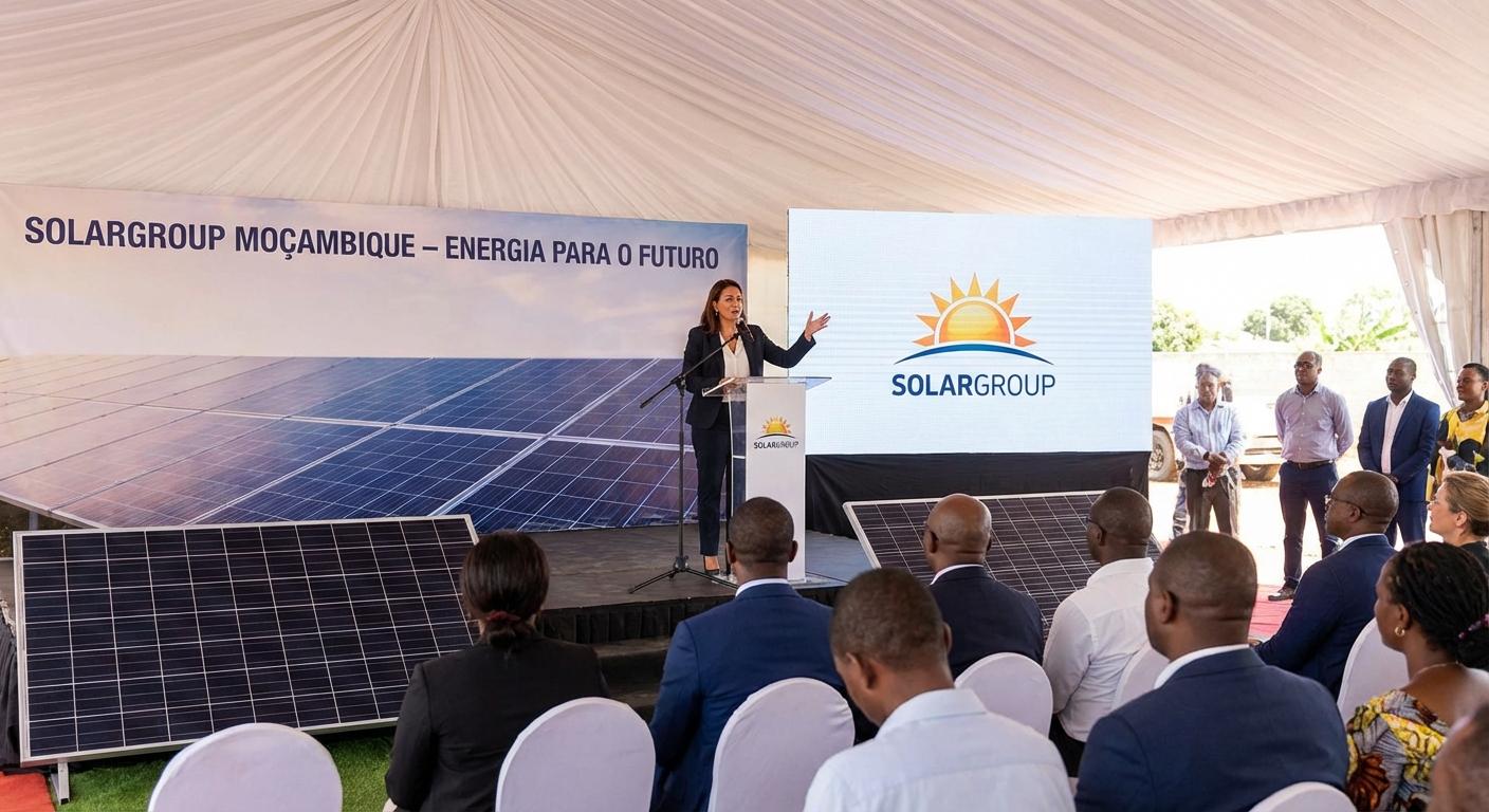 Genera una imagen para una empresa llamada solargroup para una evento en Mozambique con su Lider Lorenza Gonzalez - Beellon CashLike