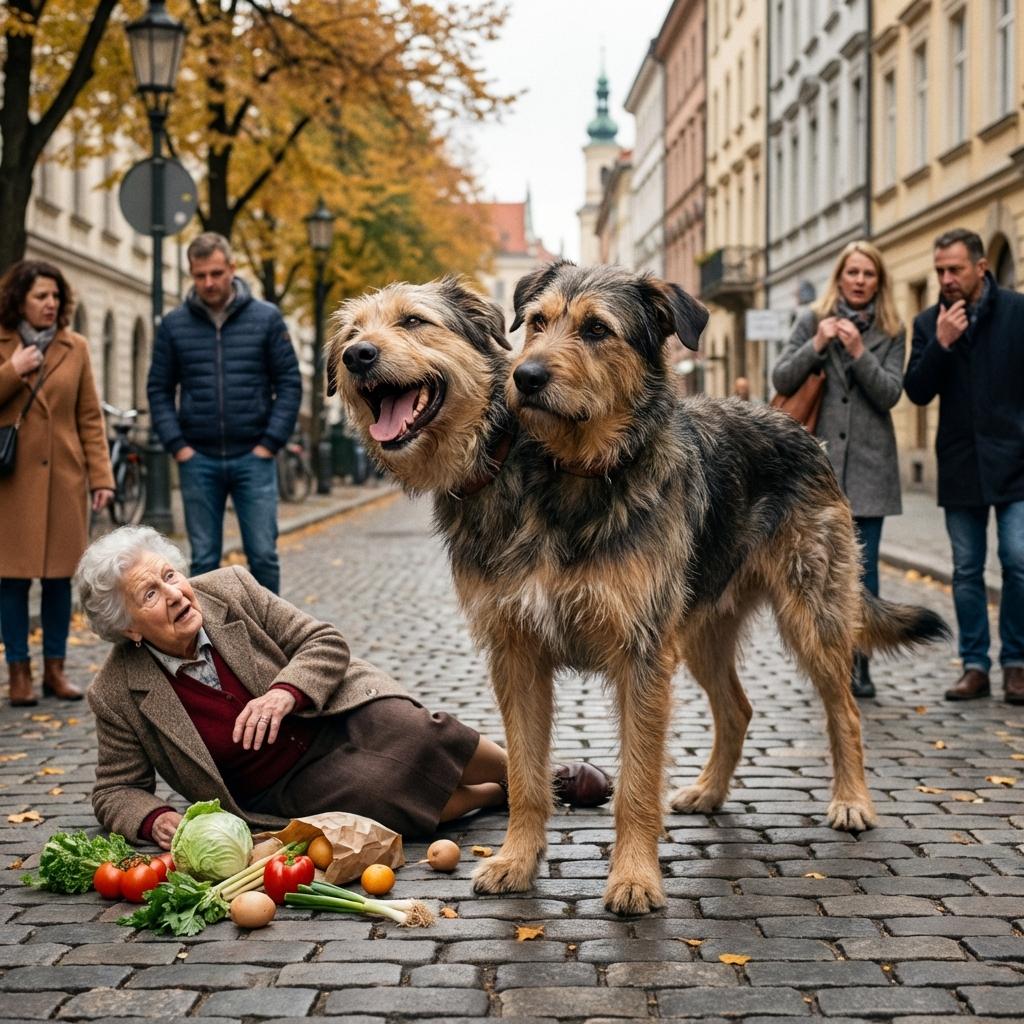 genera una imagen de un perro con 2 cabesas un riendoce y a su ves mira a una senora que pasaba por el frente y se callo y la otra cabesa mira al que se rie pero serio - Beellon CashLike