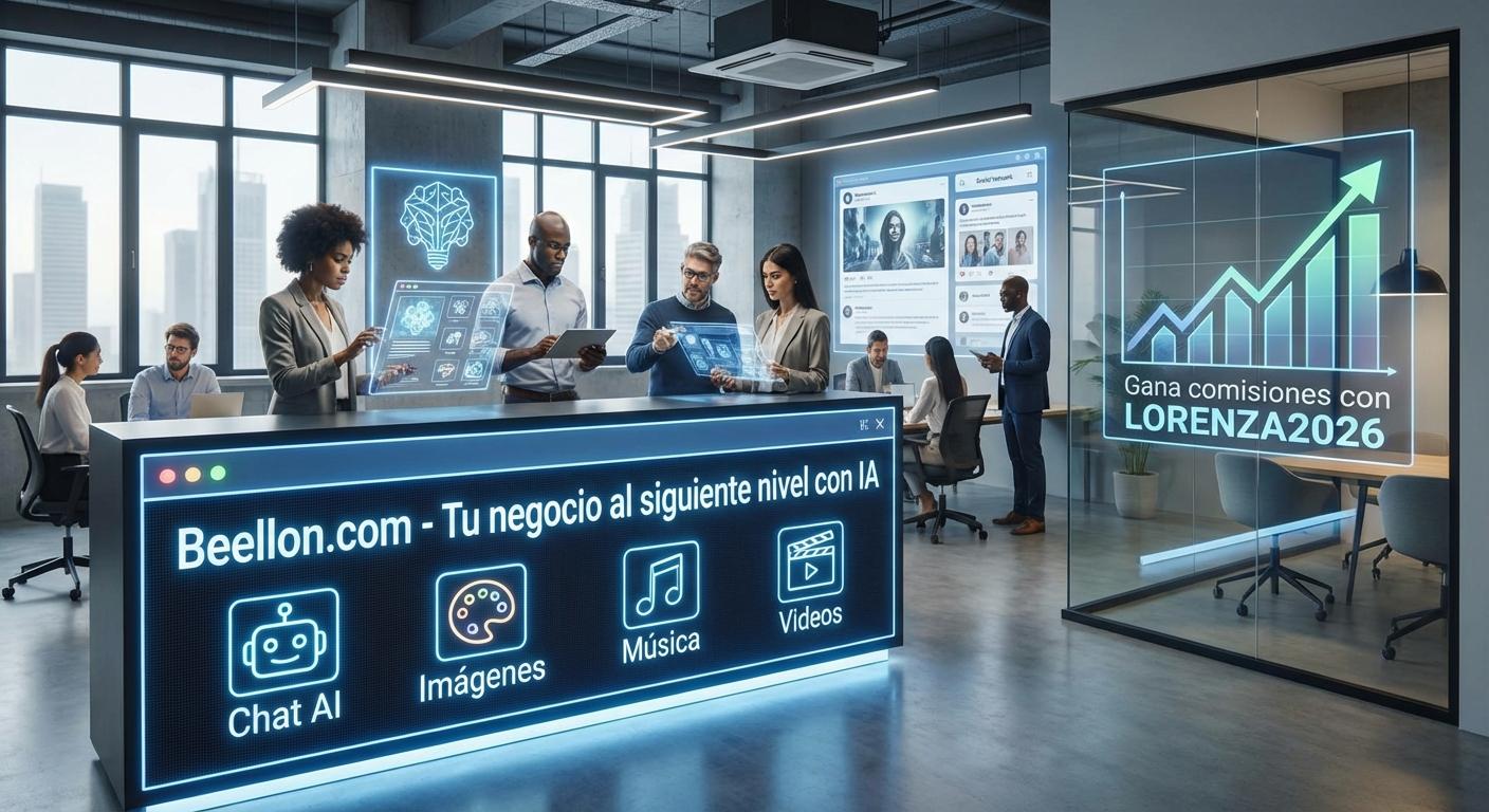 🌟 ¡Únete a Beellon.com y lleva tu negocio al siguiente nivel! Usa nuestras herramientas de Inteligencia Artificial para crear contenido, imágenes, videos, música y mucho más. Tenemos una red social integrada y una comunidad que te ayudará a crecer. 🤖 Chat AI · 🎨 Imágenes · 🎵 Música · 🎬 Videos 💰 Además, gana comisiones invitando a otros con tu código de referido. 📲 Regístrate en beellon.com Usa el código de invitación: LORENZA2026 - Beellon CashLike