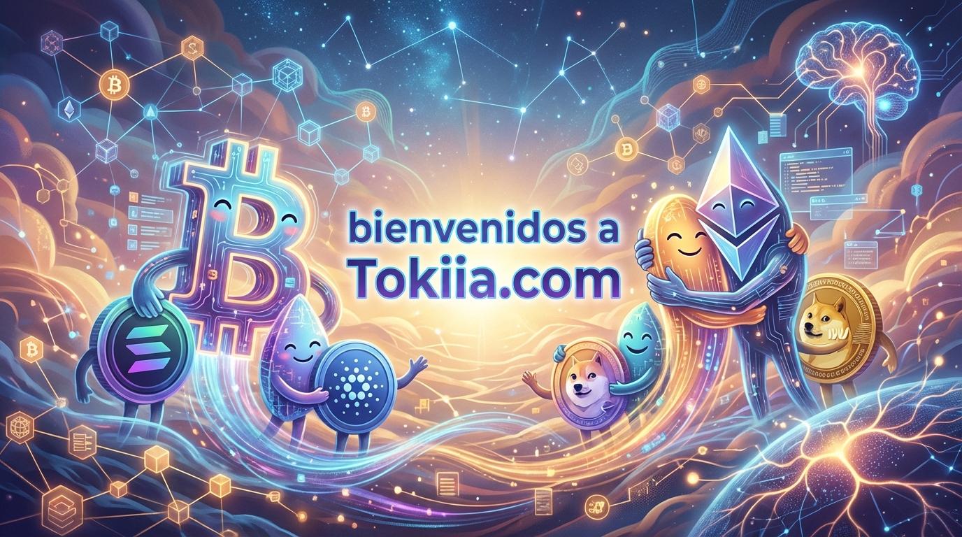 Crear un banner de AI que diga bienvenidos a Tokiia.com y agrega cryptomonedas abrasando a otras cryptimonedas - Beellon CashLike