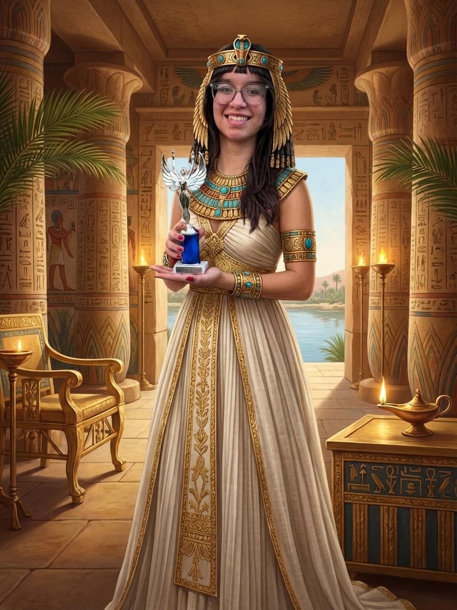 agrega visturarios de cleopatra de la epoa con todas sus joyas agreag lso vestuarios a esta chica y ambienta todo el lugar - Beellon CashLike