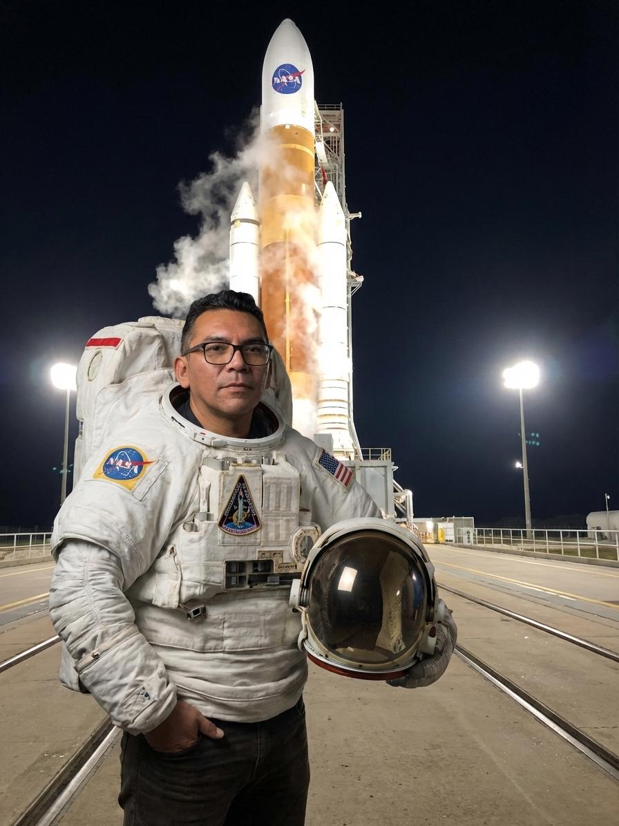 crear con ese avatar una ropa que tenga el persona perarada para ir la luna que tenga un casco en la mano y que sea todo un especia de astronauta asi que la idea es que este bestido y que detras tenga como un cohete para viajar - Beellon CashLike