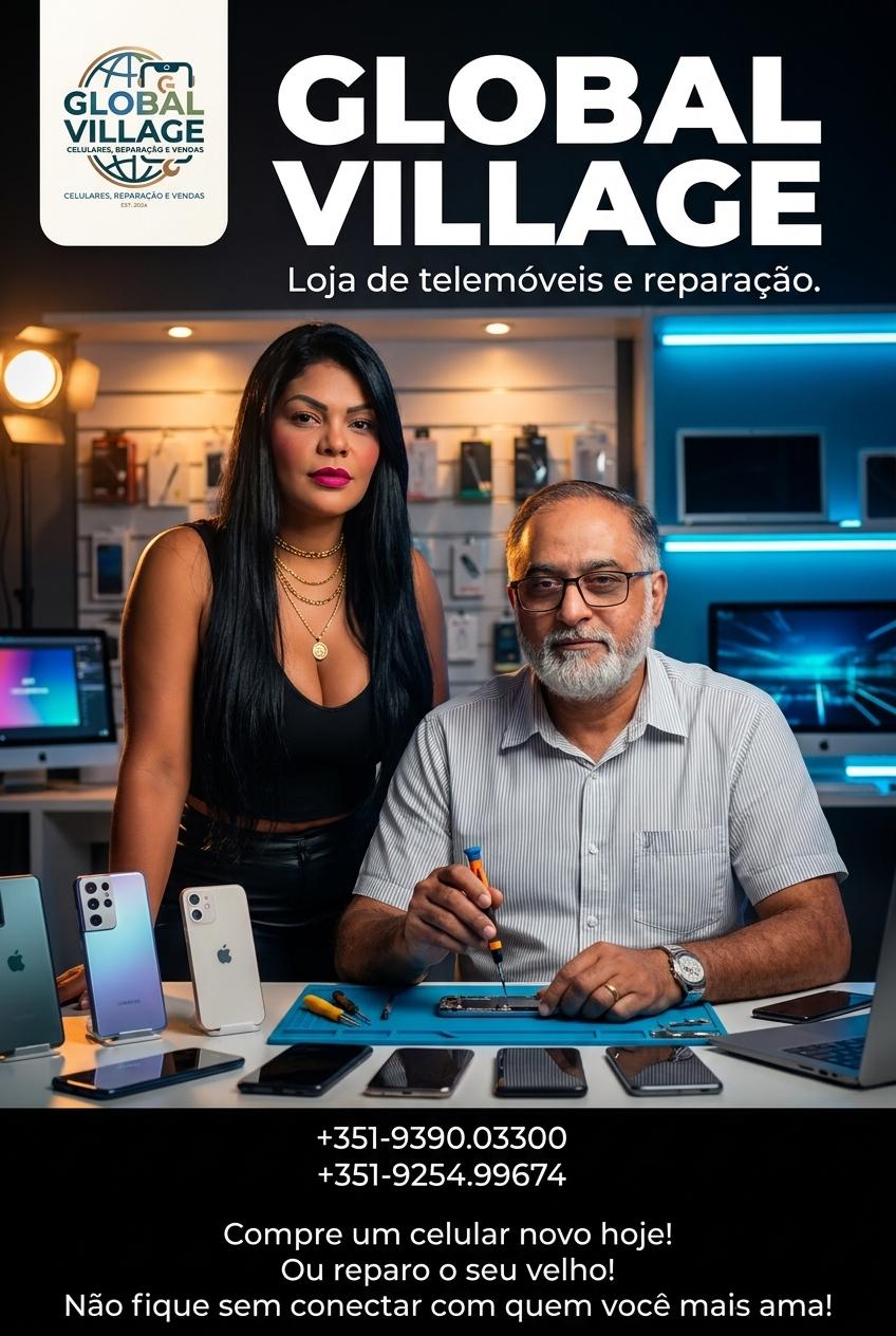 GLOBAL VILLAGE 
Loja de telemóveis e reparação.
+351-9390.03300
+351-9254.99674

Compre um celular novo hoje! 
Ou reparo o seu velho! 
Não fique sem conectar com quem você mais ama! - Beellon CashLike