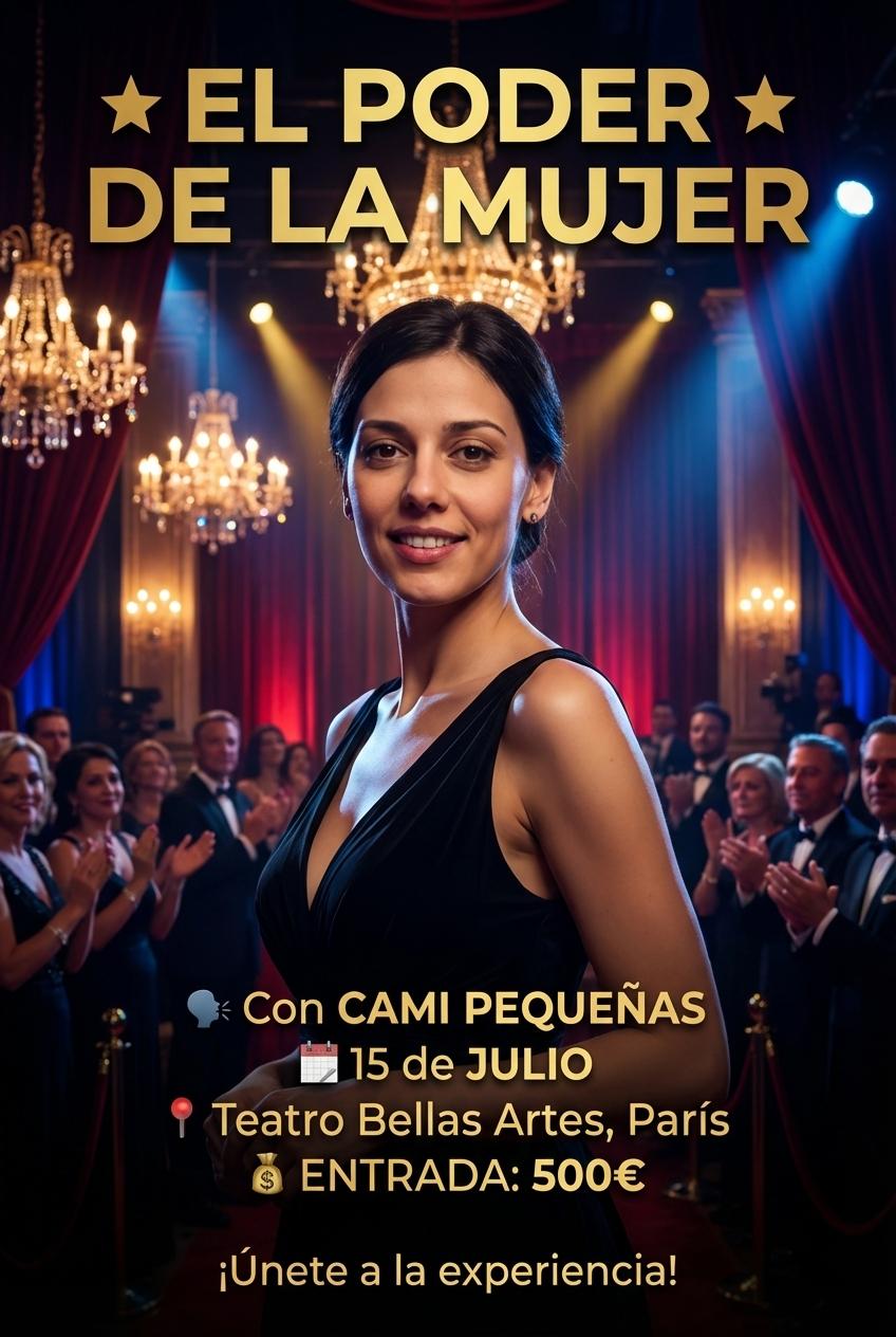 ⭐ EL PODER DE LA MUJER ⭐

🗣️ Con CAMI PEQUEÑAS
📅 15 de JULIO
📍 Teatro Bellas Artes, París
💰 ENTRADA: 500€

¡Únete a la experiencia! - Beellon CashLike