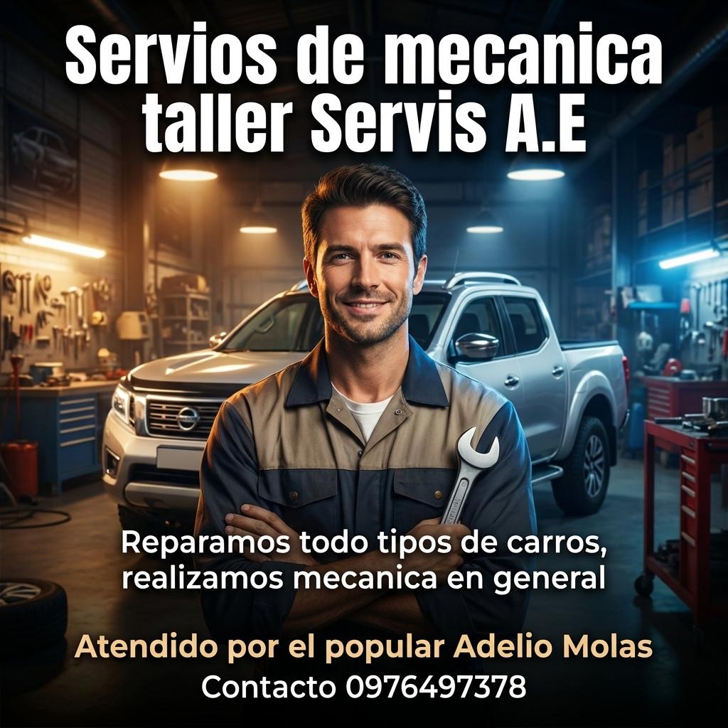 Servios de mecanica taller Servis A.E
Reparamos todo tipos de carros,realizamos mecanica en general
Atendido por el popular Adelio Molas 
Contacto 0976497378 - Beellon CashLike