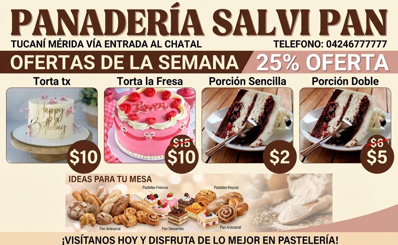 En  panaderia SALVI PAN. TUCANI MERIDA  VIA ENTRADA AL CHATAL  TELEFONO 04246777777 25% oferta - Beellon CashLike