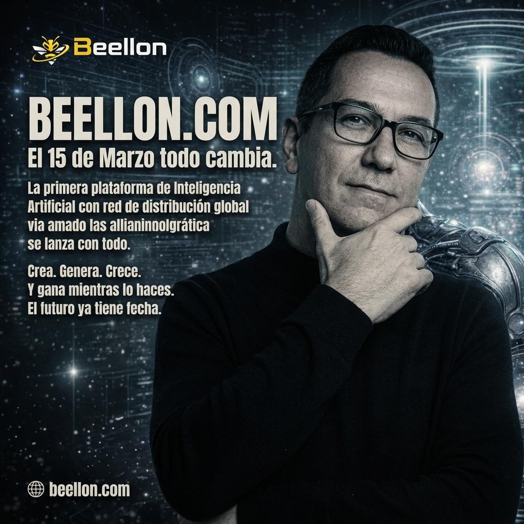 BEELLON.COM
El 15 de Marzo todo cambia.
La primera plataforma de Inteligencia Artificial
con red de distribución global se lanza con todo.
Crea. Genera. Crece.
Y gana mientras lo haces.
El futuro ya tiene fecha.
🌐 beellon.com - Beellon CashLike