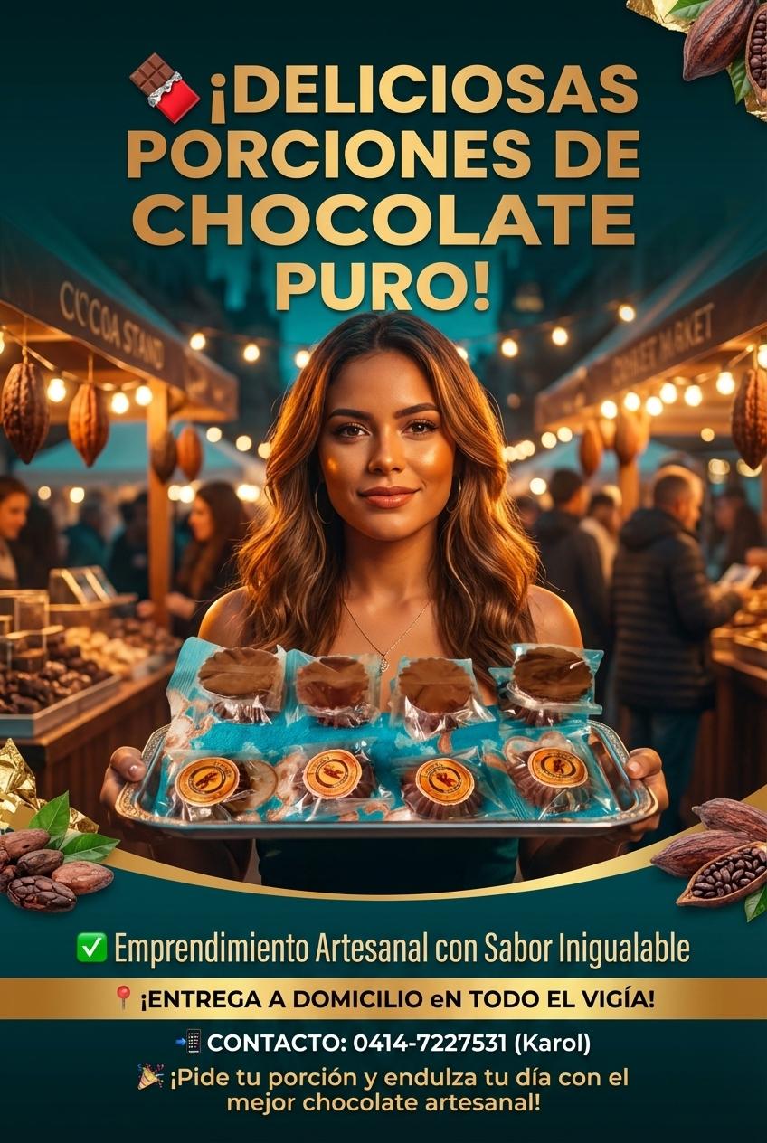 🍫 ¡DELICIOSAS PORCIONES DE CHOCOLATE PURO!
✅ Emprendimiento Artesanal con Sabor Inigualable
📍 ¡ENTREGA A DOMICILIO en TODO EL VIGÍA!
📲 CONTACTO: 0414-7227531 (Karol)
🎉 ¡Pide tu porción y endulza tu día con el mejor chocolate artesanal! - Beellon CashLike