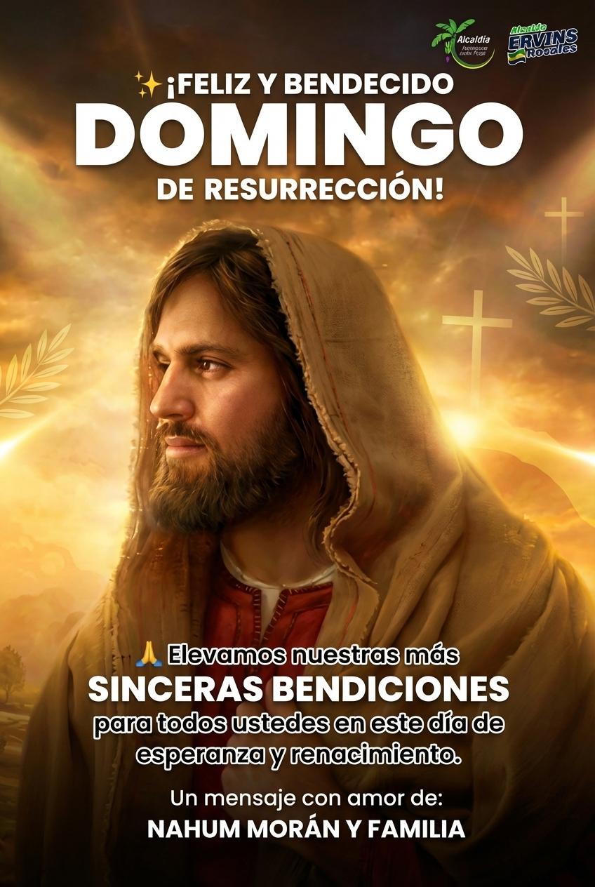 ✨ ¡FELIZ Y BENDECIDO DOMINGO DE RESURRECCIÓN! ✨
🙏 Elevamos nuestras más SINCERAS BENDICIONES para todos ustedes en este día de esperanza y renacimiento.
Un mensaje con amor de:
NAHUM MORÁN Y FAMILIA - Beellon CashLike