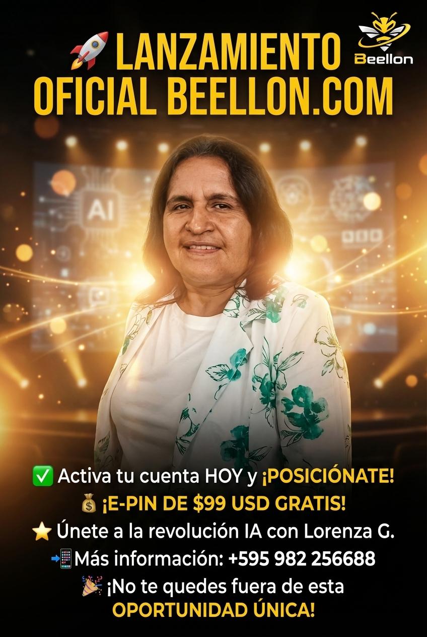 🚀 LANZAMIENTO OFICIAL BEELLON.COM
✅ Activa tu cuenta HOY y ¡POSICIÓNATE!
💰 ¡E-PIN DE $99 USD GRATIS!
⭐ Únete a la revolución IA con Lorenza G.
📲 Más información: +595 982 256688
🎉 ¡No te quedes fuera de esta OPORTUNIDAD ÚNICA! - Beellon CashLike