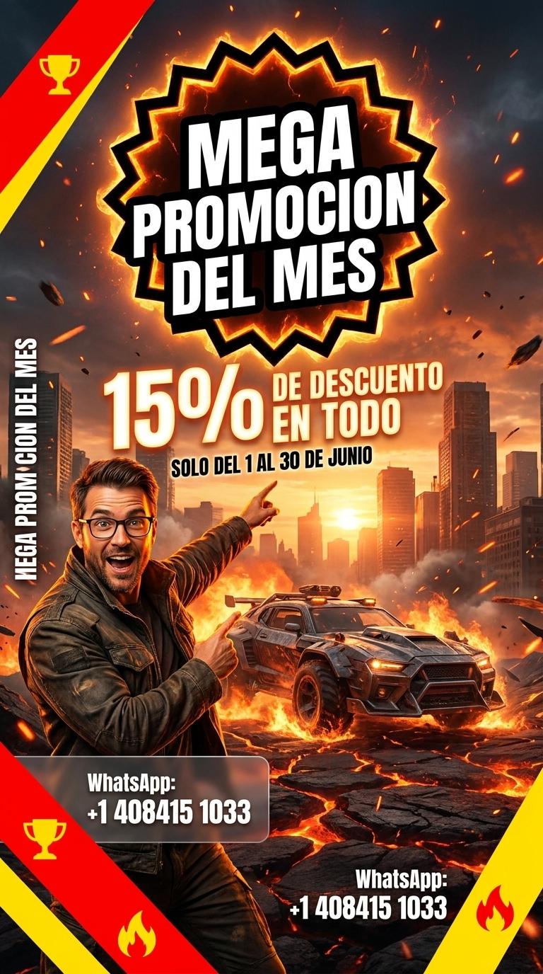 Mega Promocion del Mes
15% de descuento en todo
Solo del 1 al 30 de junio
WhatsApp: +1 408415 1033 - Beellon CashLike