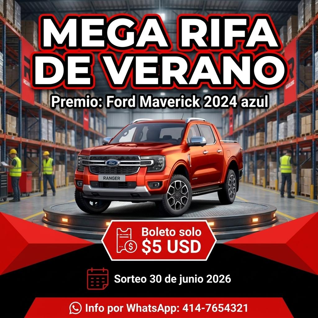 Mega Rifa de Verano
Premio: Ford Maverick 2024 azul
Boleto solo $5 USD
Sorteo 30 de junio 2026
Info por WhatsApp: 414-7654321 - Beellon CashLike