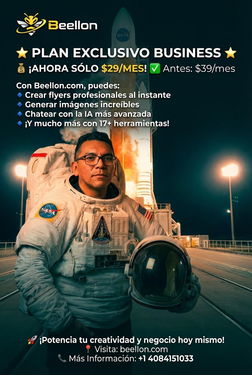 ⭐ PLAN EXCLUSIVO BUSINESS ⭐
💰 ¡AHORA SÓLO $29/MES!
✅ Antes: $39/mes

Con Beellon.com, puedes:
🔹 Crear flyers profesionales al instante
🔹 Generar imágenes increíbles
🔹 Chatear con la IA más avanzada
🔹 ¡Y mucho más con 17+ herramientas!

🚀 ¡Potencia tu creatividad y negocio hoy mismo!
📍 Visita: beellon.com
📞 Más Información: +1 4084151033 - Beellon CashLike