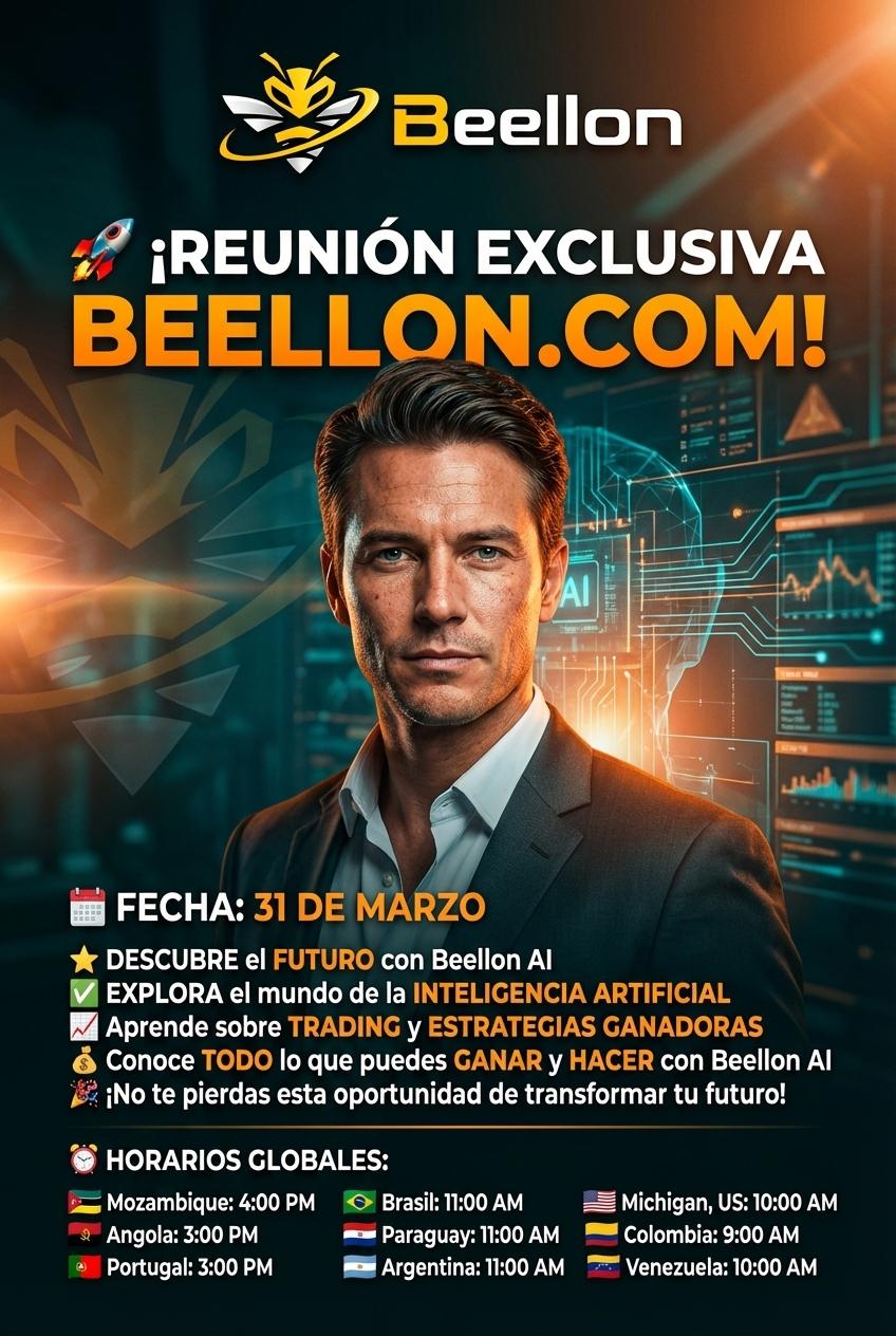 🚀 ¡REUNIÓN EXCLUSIVA BEELLON.COM!
📅 FECHA: 31 DE MARZO
⭐ DESCUBRE el FUTURO con Beellon AI
✅ EXPLORA el mundo de la INTELIGENCIA ARTIFICIAL
📈 Aprende sobre TRADING y ESTRATEGIAS GANADORAS
💰 Conoce TODO lo que puedes GANAR y HACER con Beellon AI
🎉 ¡No te pierdas esta oportunidad de transformar tu futuro!

⏰ HORARIOS GLOBALES:
🇲🇿 Mozambique: 4:00 PM
🇦🇴 Angola: 3:00 PM
🇵🇹 Portugal: 3:00 PM
🇧🇷 Brasil: 11:00 AM
🇵🇾 Paraguay: 11:00 AM
🇦🇷 Argentina: 11:00 AM
🇺🇸 Michigan, US: 10:00 AM
🇨🇴 Colombia: 9:00 AM
🇻🇪 Venezuela: 10:00 AM - Beellon CashLike