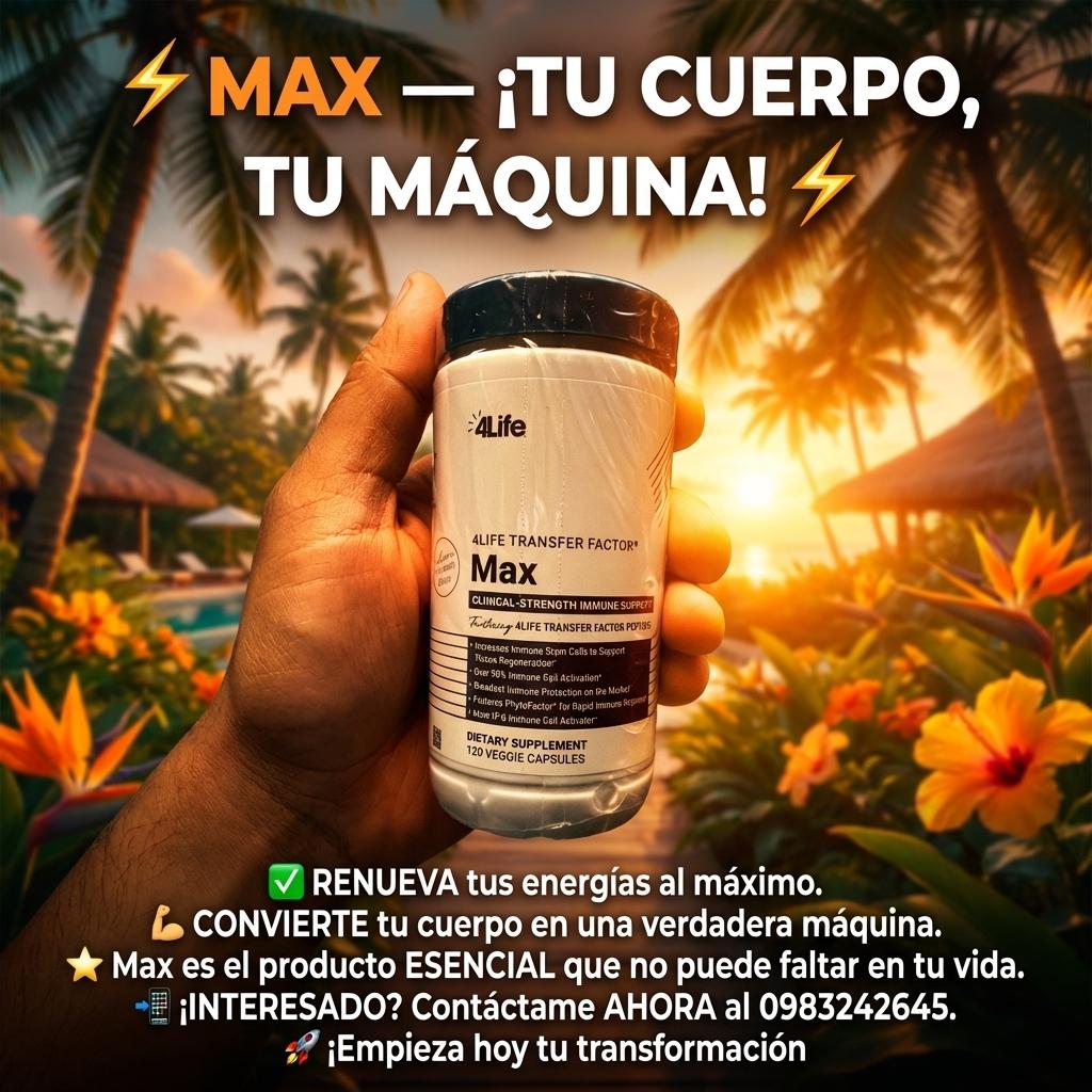 ⚡ MAX — ¡TU CUERPO, TU MÁQUINA! ⚡
✅ RENUEVA tus energías al máximo.
💪 CONVIERTE tu cuerpo en una verdadera máquina.
⭐ Max es el producto ESENCIAL que no puede faltar en tu vida.
📲 ¡INTERESADO? Contáctame AHORA al 0983242645.
🚀 ¡Empieza hoy tu transformación - Beellon CashLike