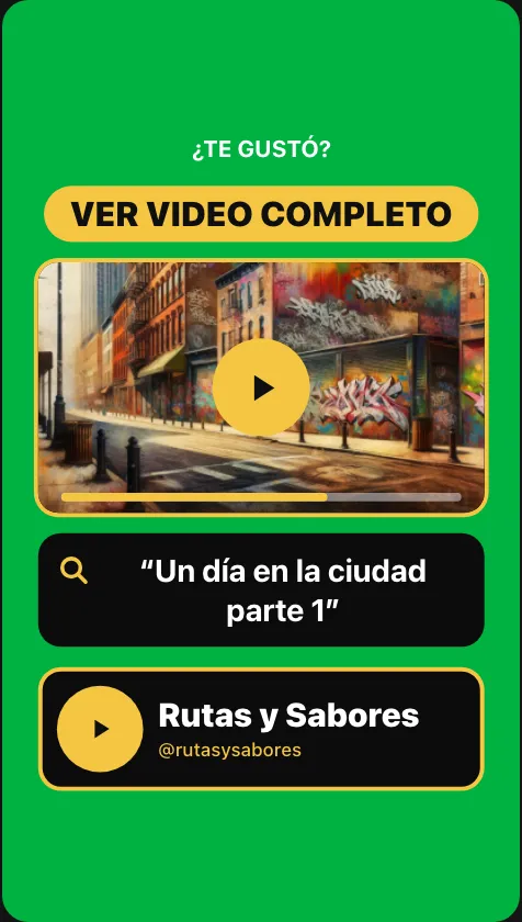Cartel vertical sobre fondo verde con la miniatura en forma de video y boton de play
