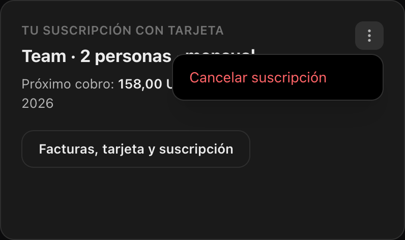 Menú de tres puntos abierto con la opción Cancelar suscripción