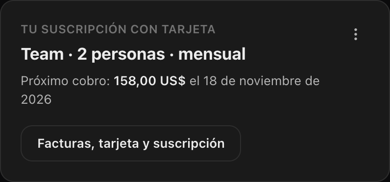 Tarjeta «Tu suscripción con tarjeta» en la pestaña Plan y créditos de la cuenta de Beellon, con el plan, el próximo cobro y el botón Facturas, tarjeta y suscripción