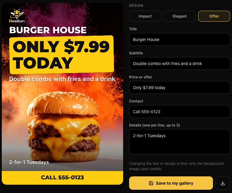 The same flyer with the Offer design and the price changed to 7.99, without paying again