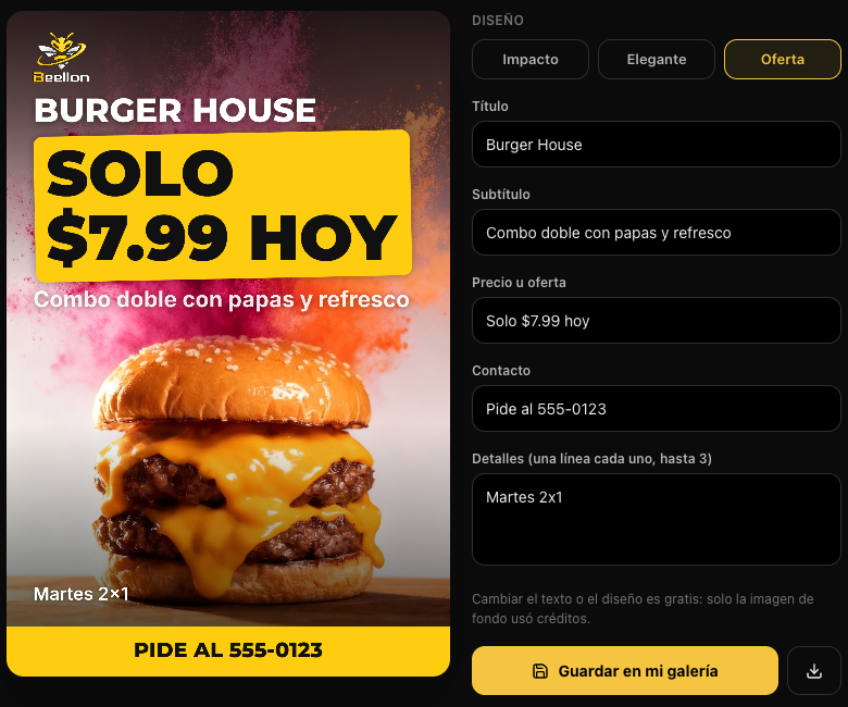 El mismo flyer con diseño Oferta y el precio cambiado a 7.99, sin volver a pagar