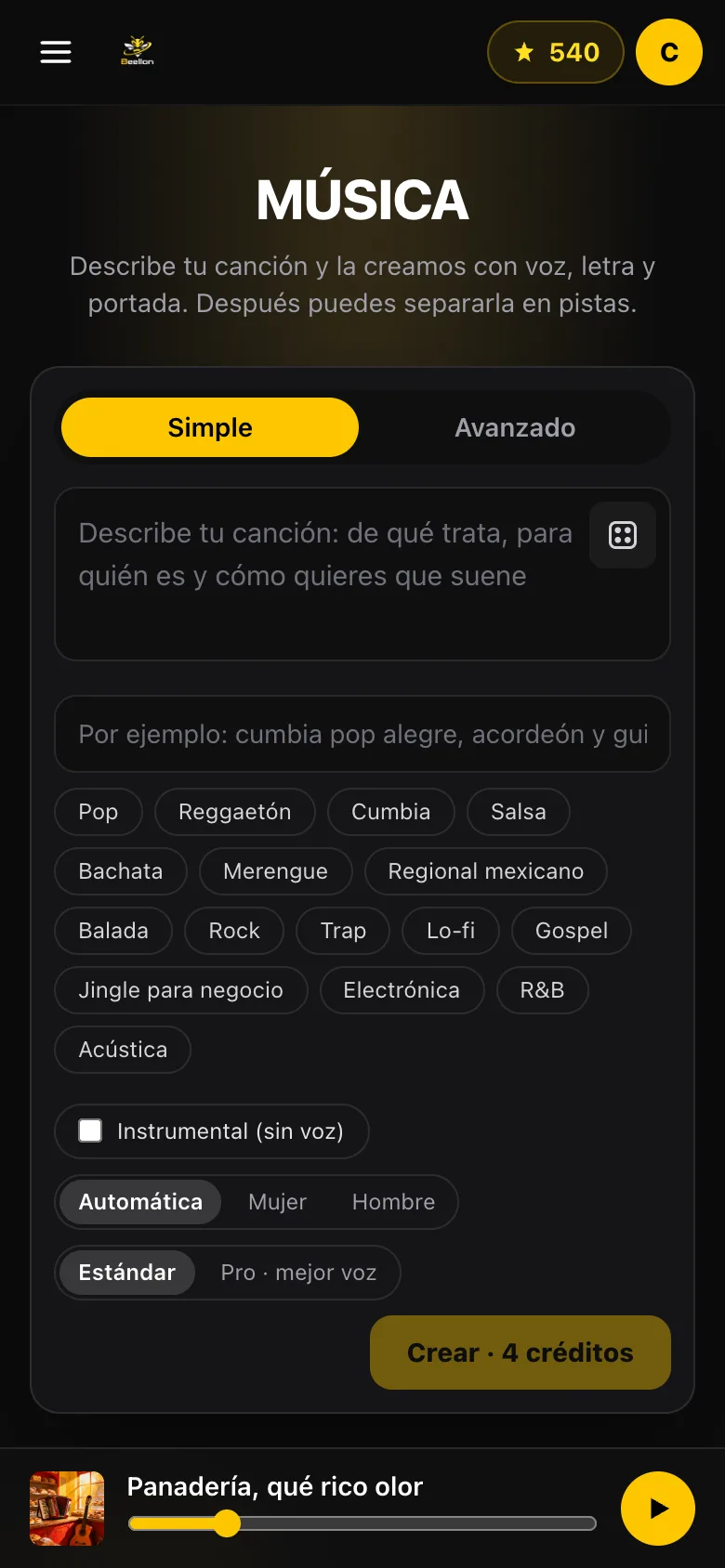 Música de Beellon en el celular