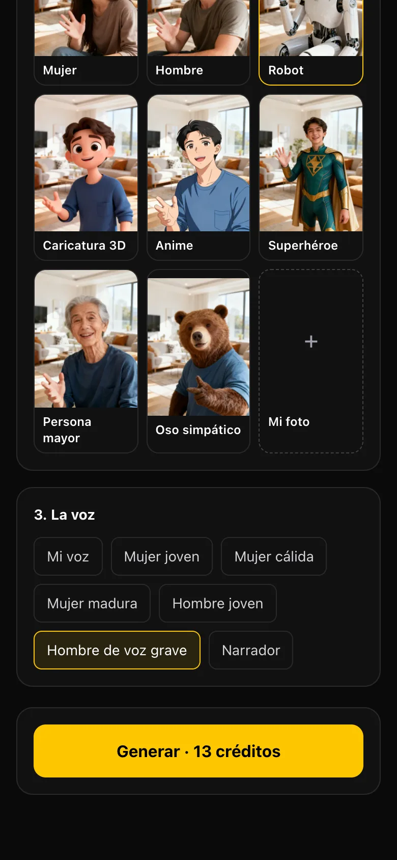 Cambiar personaje en el celular